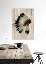 Wood Panel Art featuring a Watercolour Chieftan in soft pastels, perfect for enhancing any wall decor with tribal elegance.