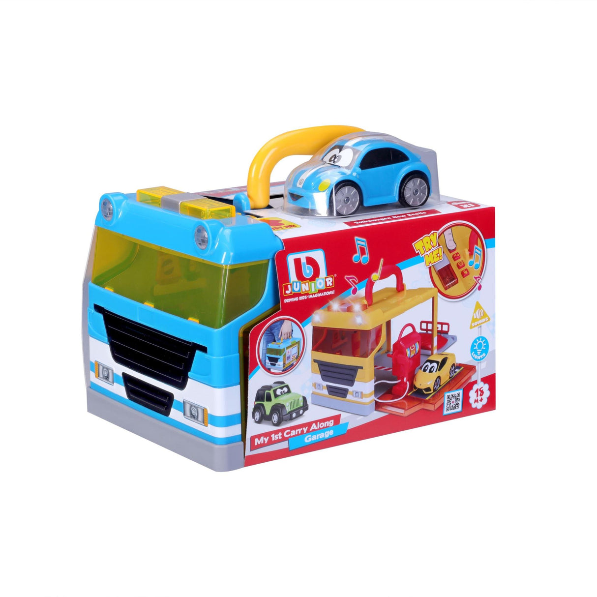 Colorful playset garage with service station, gas pump, vehicle lift, and lights/sounds for imaginative vehicle adventures.