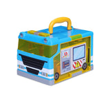 My 1st Carry Along Garage by BB Junior with service station, gas pump, and interactive lights and sounds in blue or yellow.