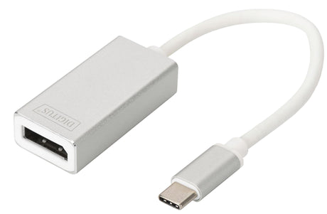 Digitus USB-C to DisplayPort adapter cable, 20cm long, supports 4K resolution, easy plug-and-play design, aluminum housing.