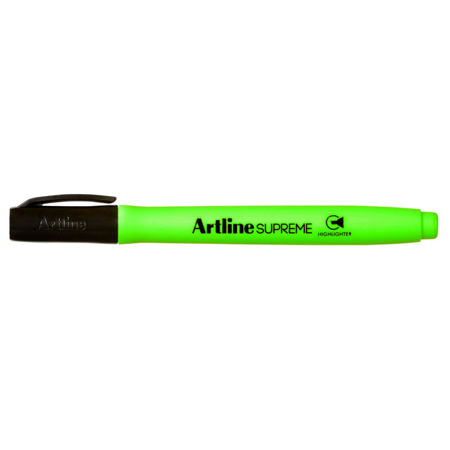 Artline Supreme Highlighter Green pack of 12 features ergonomic design, chisel nib, and vibrant long-lasting ink.