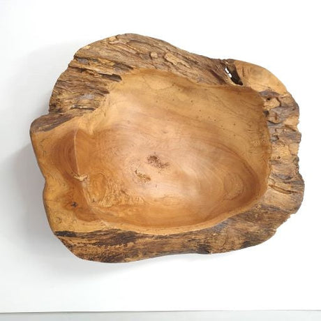 Arosi Teak Rustic Bowl 40cm, a handcrafted teak centerpiece with unique grain patterns, perfect for serving fruit or salads.