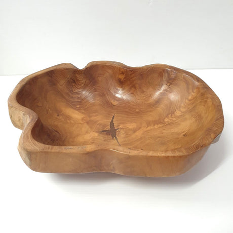Cemong Teak Rustic Bowl 35cm, elegant wooden bowl with unique grain, perfect for serving or as a decorative centerpiece.