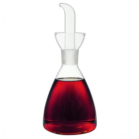 Elegant 500ml borosilicate glass cruet for serving olive oils and vinegars, featuring a non-drip spout and ground stopper.