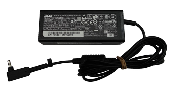 Acer 45W Chromebook AC Power Adapter in black, 3m cable, designed for reliable charging with 3-month warranty.