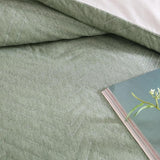 Elegant Eucalyptus quilt set featuring skewed chevron pattern, crafted from 50% cotton, perfect for queen beds.