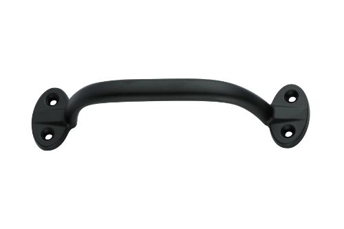 Black powder-coated grip handle measuring 165mm, crafted from durable zinc for cabinets and doors.