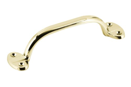 Brass-plated grip handle, 165mm, zinc construction, stylish design for cabinets and drawers, easy installation with fixings.