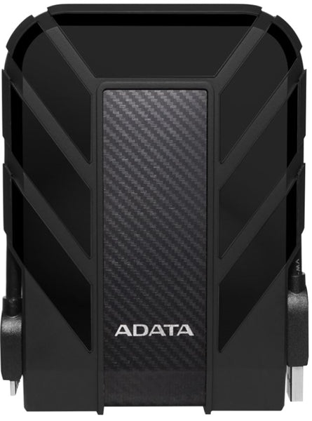 ADATA HD710 Pro 1TB external HDD in black, rugged design with military-grade shockproof and IP68 waterproof protection.