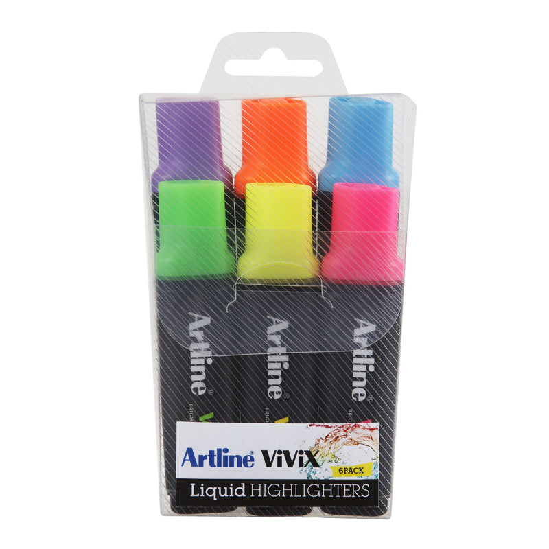 Artline Vivix Highlighters 6pk Wallet Asst
