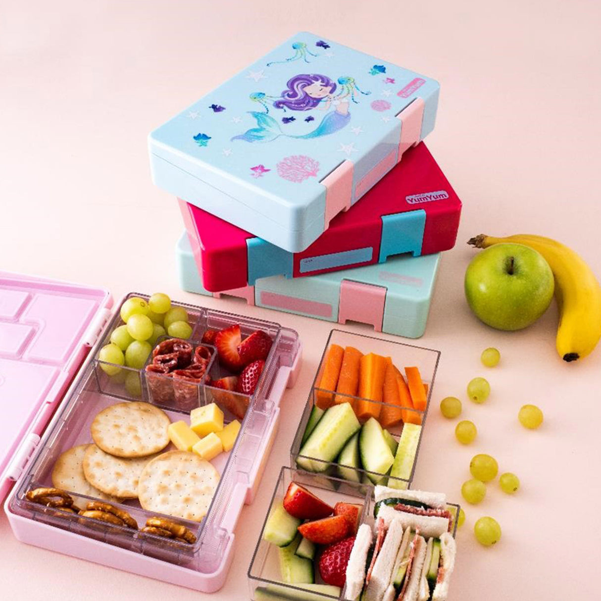 Chic Lipstick Pink bento box with compartments, durable design, and secure latch for convenient meal transport.