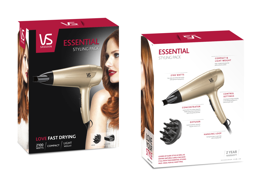 Vidal Sassoon 2100 Watts Hair Dryer with concentrator and diffuser for quick, precise styling and enhanced natural curls.