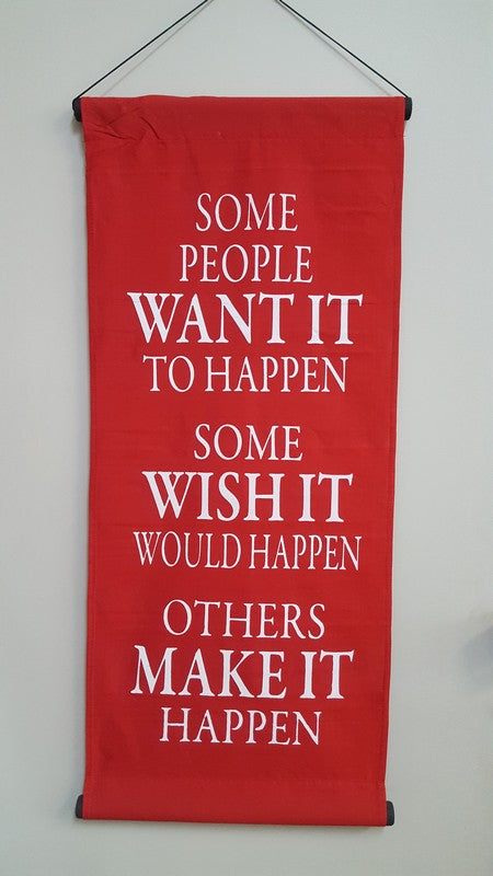 Vibrant red wall decor featuring motivational affirmations, perfect for uplifting home or office spaces.