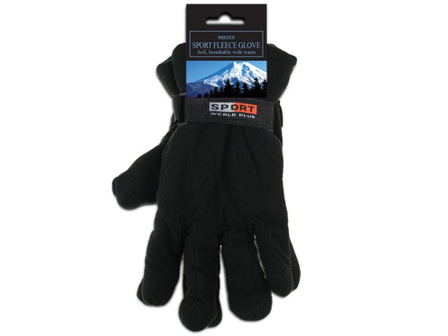Men's black polar fleece gloves in bulk, 12 pairs, offering warmth, comfort, and style for cold weather activities.