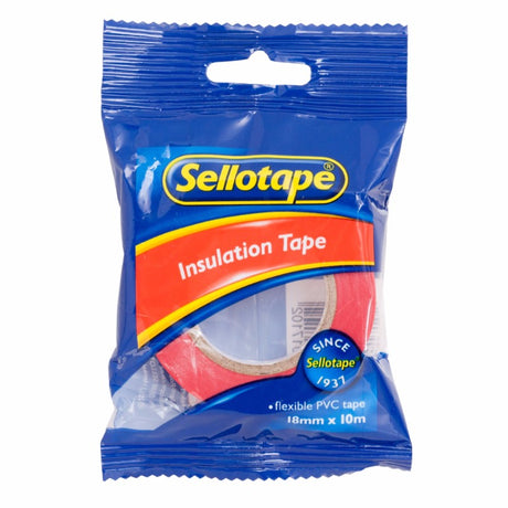 Sellotape 1710 Insulation Tape pack of 8, featuring 18mm x 10m rolls in black, green, red, and yellow for versatile applications.