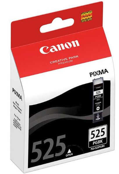 Canon PGI525BK Pigment Black Ink Cartridge for high-quality prints with rapid drying and smudge resistance, compatible with various printers.