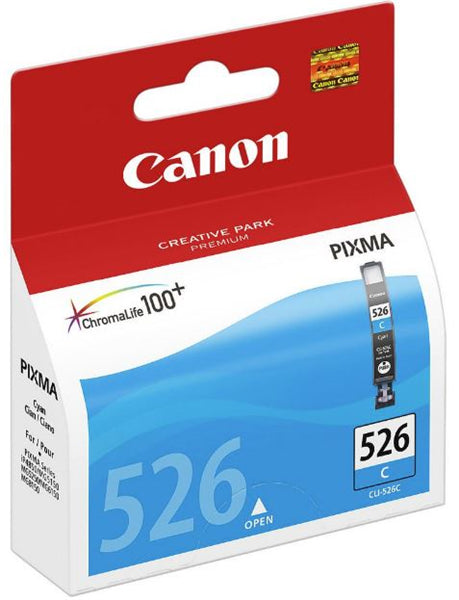 Cyan ink cartridge for Canon printers, offering vibrant colors, quick-drying, and smudge-resistant prints lasting up to 520 pages.