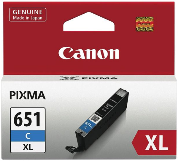 Canon CLI651XLC Cyan High Yield Ink Cartridge for vibrant colors, sharp text, and up to 750 pages yield, compatible with multiple Canon printers.