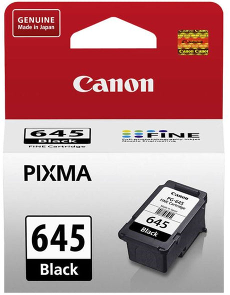 Canon PG645 Black Ink Cartridge for crisp text and vibrant images, compatible with MG2460, MG2560, MG2960, MG2965, MX496.