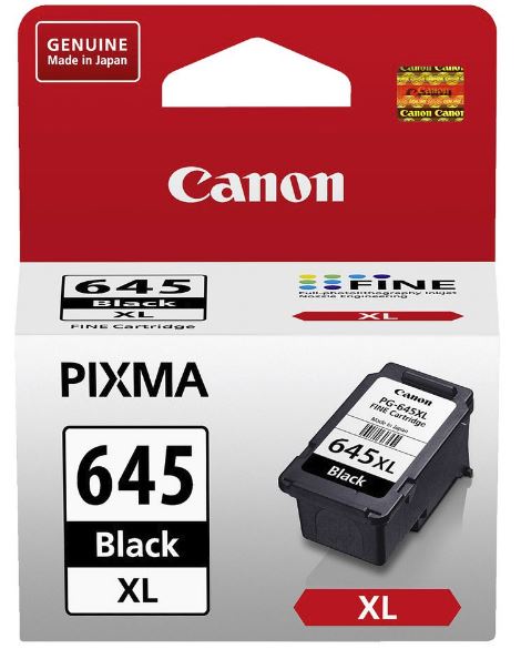 Canon PG645XL Black High Yield Ink Cartridge for sharp text and vibrant graphics, compatible with several Canon printer models.