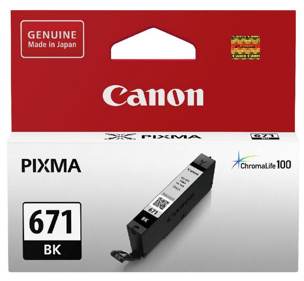 Canon CLI671BK Black Ink Cartridge, featuring 6.5ml tank, ensures sharp, smudge-resistant prints with advanced print head technology.