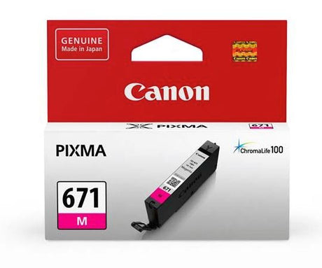 Canon CLI671M Magenta Ink Cartridge for vibrant, quick-drying prints, compatible with various Canon printers.