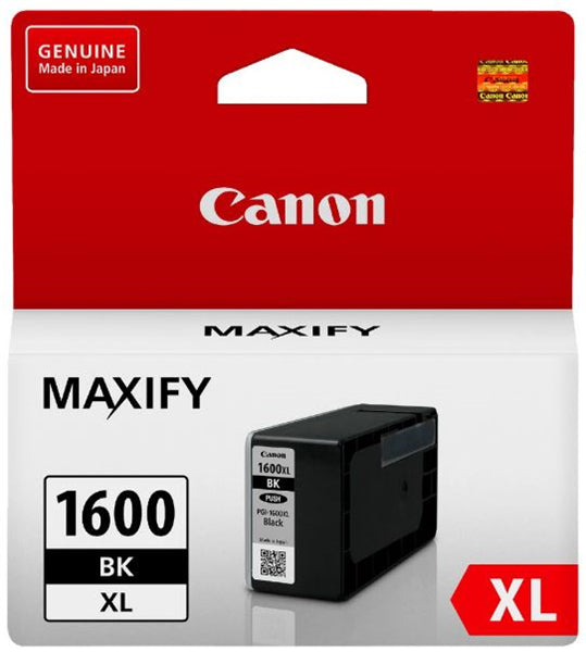 Canon PGI1600XLBKOCN black ink cartridge offers high yield, quick-drying ink for sharp prints, compatible with MB2060 and MB2360.