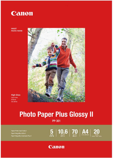 High-quality Canon PP-301 A4 glossy photo paper, 275gsm, 20 sheets for vibrant, professional-grade prints.