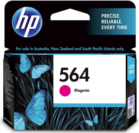 HP 564 Magenta Ink Cartridge for vibrant prints, compatible with Deskjet and Officejet models, yields up to 300 pages.