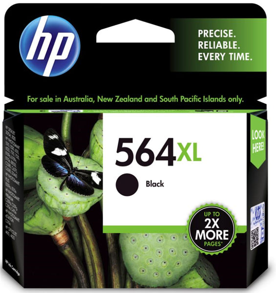 High yield black ink cartridge for HP printers, delivers up to 550 pages with fraud protection and low-ink alerts.