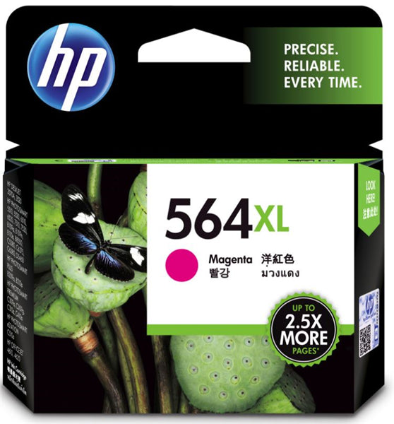 HP 564XL High Yield Magenta Ink Cartridge for vibrant prints, lasting up to 750 pages, compatible with various HP printers.