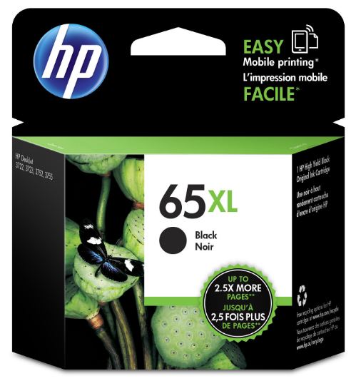 HP 65XL Black Ink Cartridge for crisp text, up to 300 pages yield, compatible with DeskJet and Envy printers.