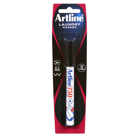 Artline 750 Laundry Marker with 0.7mm bullet nib, black, ideal for durable fabric labeling and marking without smudging.