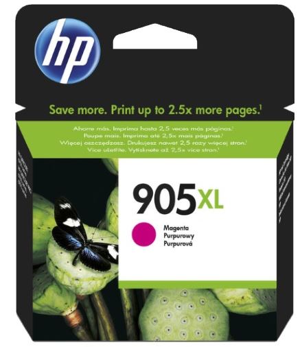 HP 905XL Magenta High Yield Ink Cartridge for vibrant prints, lasting up to 825 pages with advanced fraud protection.