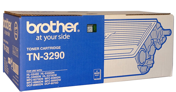 Brother TN-3290 Black High Yield Toner cartridge for crisp, clear prints; yields up to 8,000 pages, compatible with multiple Brother printers.