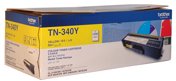 Brother TN-340Y Yellow Toner cartridge designed for vibrant, high-quality prints, compatible with select Brother laser printers.