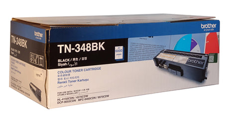 Brother TN-348BK Black High Yield Toner cartridge for up to 6,000 pages, delivering sharp, vivid prints for Brother printers.