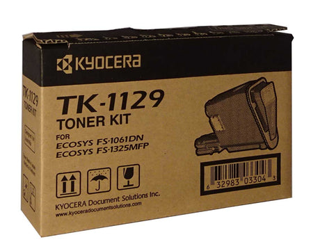 Kyocera TK-1129 Black Toner cartridge, offering reliable prints and cost efficiency with a yield of up to 2,100 pages.