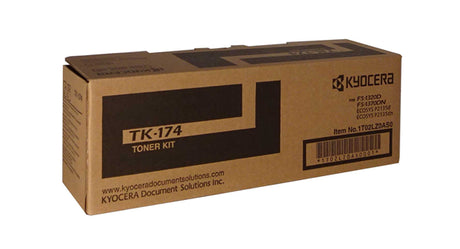 Kyocera TK-174 Black Toner cartridge for sharp, high-quality prints, compatible with multiple Kyocera printers, yields 7,200 pages.