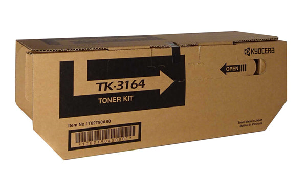 Kyocera TK-3164 Black Toner cartridge for P3045DN, lasting up to 12,500 pages with high-quality, reliable prints.