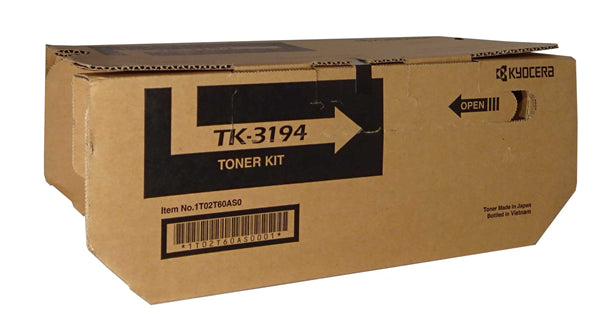 Kyocera TK-3194 Black Toner cartridge offers up to 25,000 pages of high-quality prints, ideal for busy office environments.