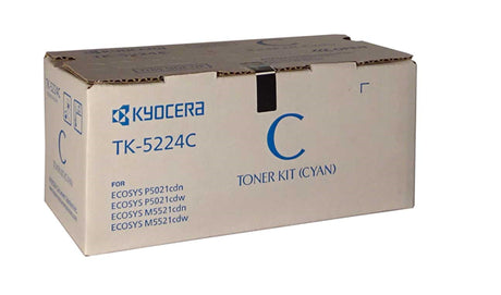 Kyocera TK-5224C Value Cyan Toner cartridge for vibrant prints, compatible with P5021 and M5521 series, yields 1,200 pages.