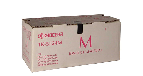 Kyocera TK-5224M Magenta Toner cartridge for vibrant prints, yielding up to 1,200 pages, compatible with select Kyocera printers.