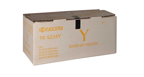 Kyocera TK-5224Y Yellow Toner cartridge for vibrant prints, yields up to 1,200 pages, compatible with select Kyocera printers.