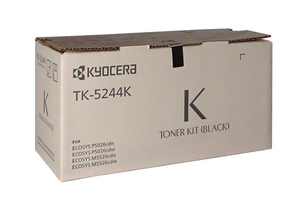 Kyocera TK-5244K Black Toner cartridge, reliable with up to 4,000 pages yield, designed for quality printing and compatibility.