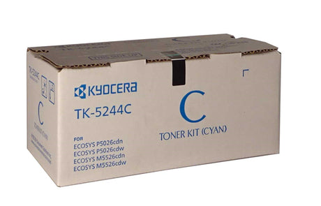 Kyocera TK-5244C Cyan Toner cartridge for vibrant prints, yields up to 3,000 pages, compatible with select Kyocera printers.