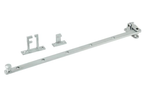 Satin chrome plated casement stay, 355mm, for side hung windows; durable, elegant, energy-efficient with easy installation.