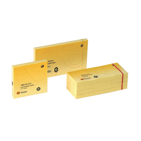 Marbig yellow sticky notes (76x76mm) in a pack of 12, ideal for reminders and organization at home or office.