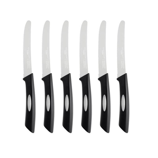 Elegant Scanpan Classic 6 Piece Steak Knife Set featuring premium stainless steel blades and ergonomic handles for effortless cutting.