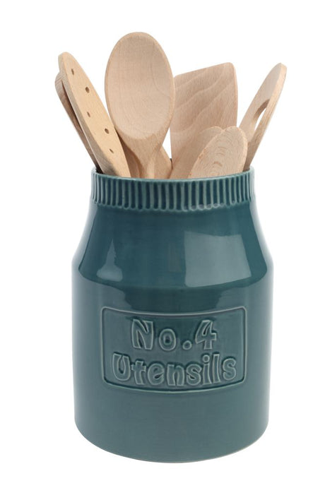 Vibrant teal utensil jar from the Colour By Number Collection, perfect for organizing kitchen tools with style.